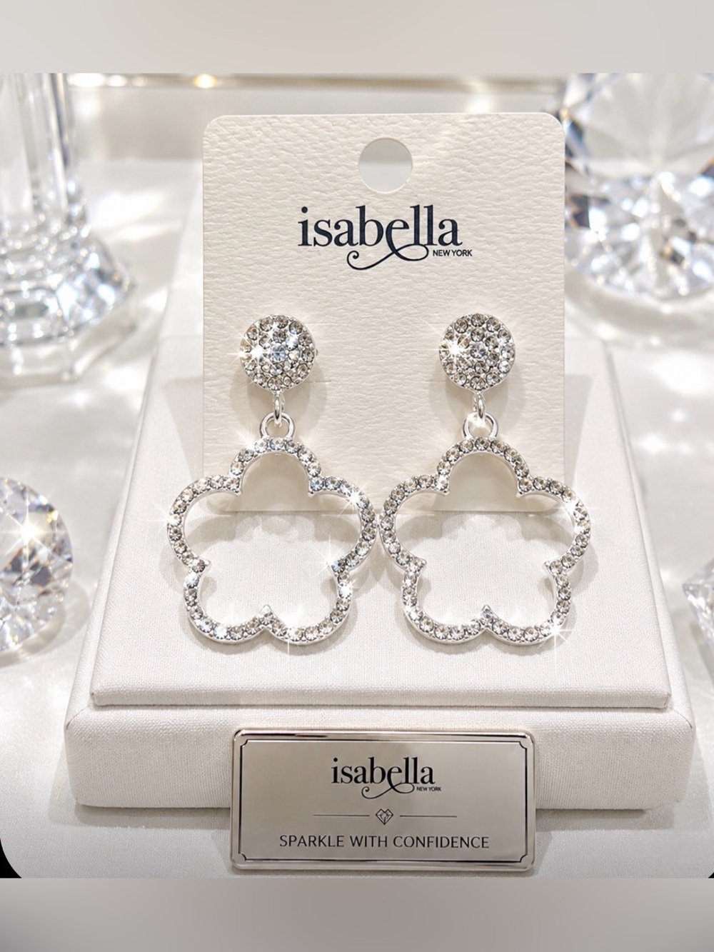 ISABELLA Silver Crystal Flower Drop Earrings